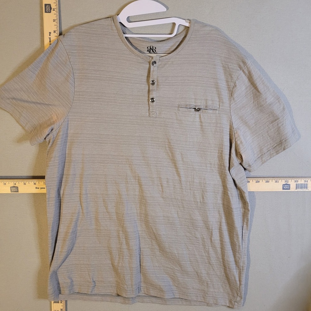 Rock & Republic Mens XL Gray Space Dye Henley Short Sleeve Pocket T-Shirt